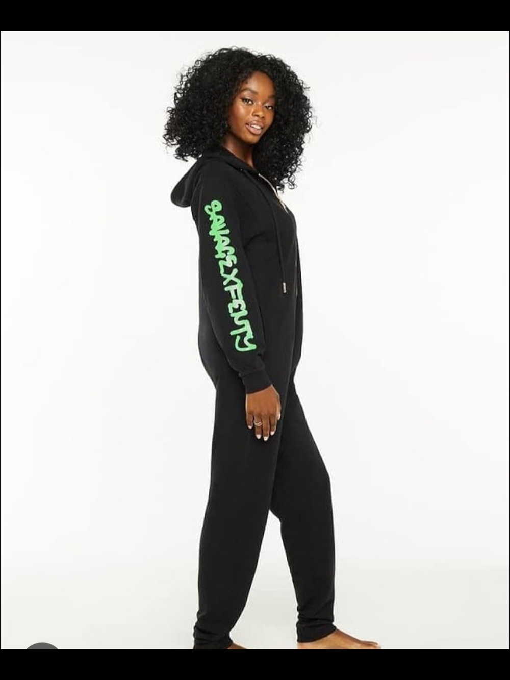 Savage X Fenty Forever Savage Hooded Onesie Black/Neon GreenUnisex Women L Men S